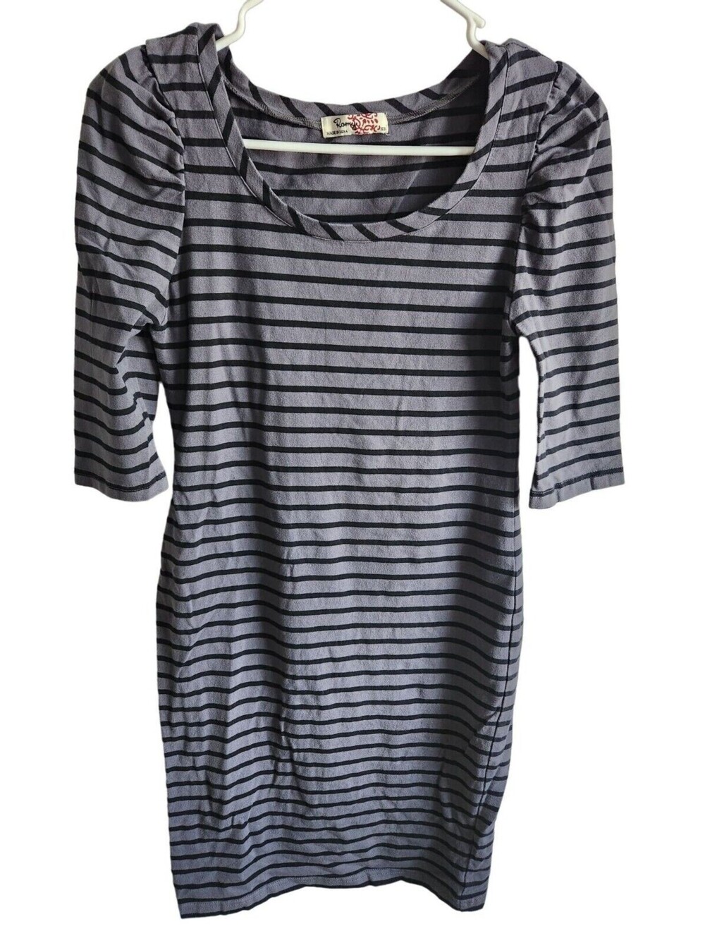 Romy Womens Sz XS Fitted Shirt Dress Black Gray Striped Half Sleeve